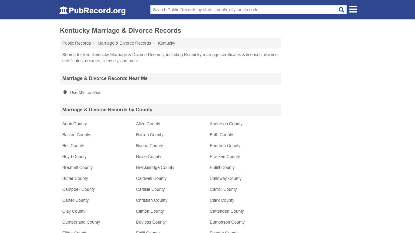 Free Kentucky Marriage & Divorce Records - PubRecord.org